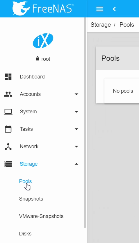 FreeNAS Storage-Pools dashboard